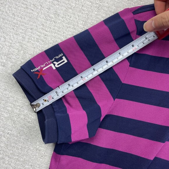 RLX Ralph Lauren Polo Shirt Mens Large Purple / Blue Striped Stretch Preppy Golf - Picture 11 of 16